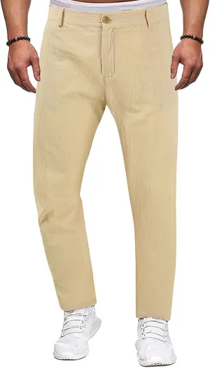 Golf Pants Men Lightweight Casual Pant Button Stretch Pleated Slacks Chino Pant Summer Beach Vacation Vintage Trousers