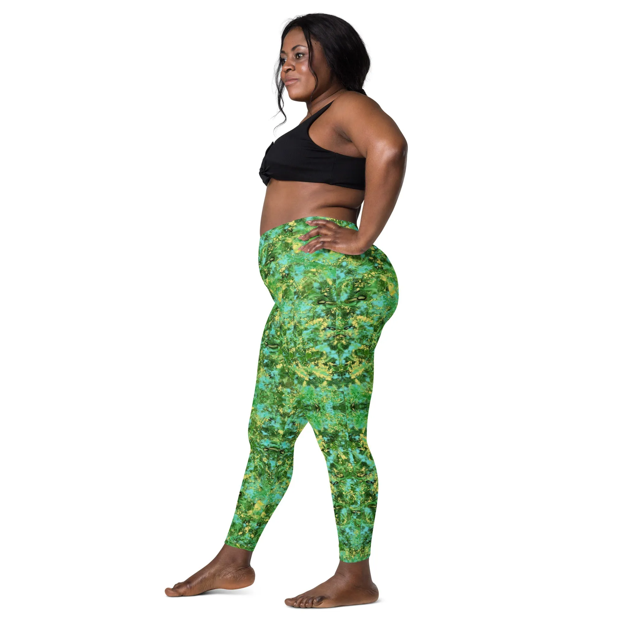Green blue Kalidoscope Crossover leggings with pockets