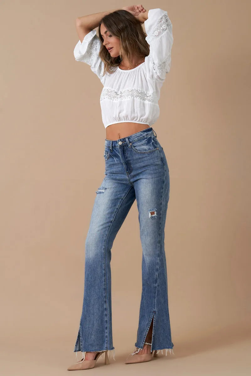High Rise Slit Flare Jeans