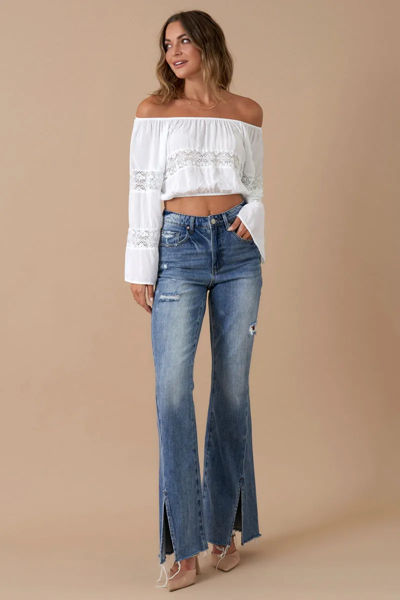 High Rise Slit Flare Jeans