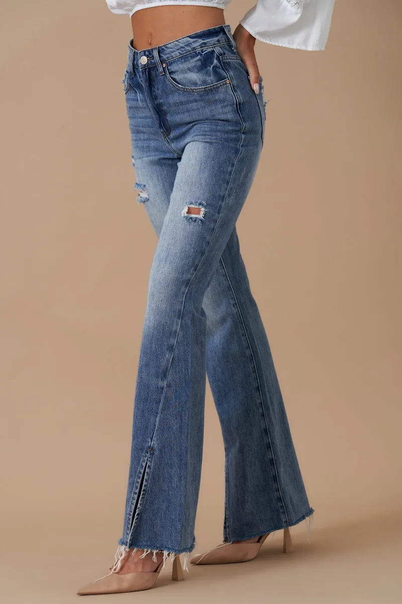 High Rise Slit Flare Jeans