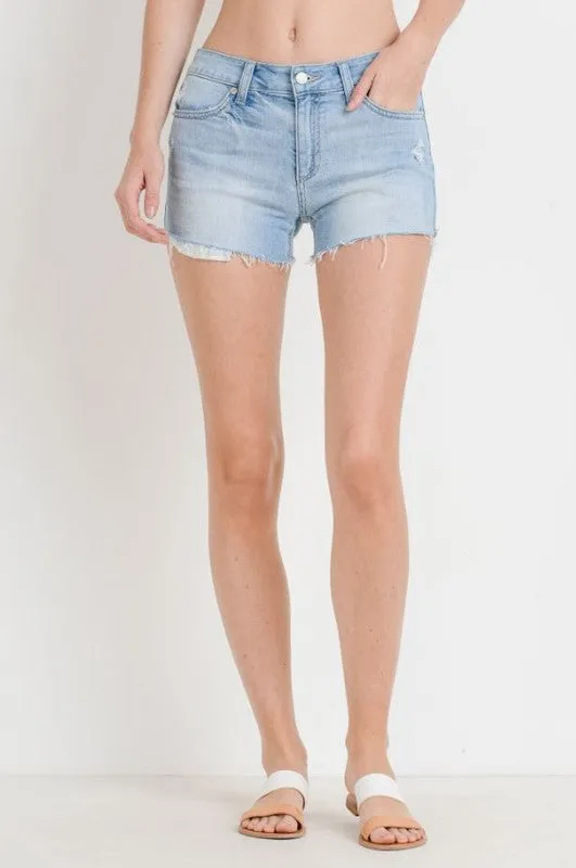 Just USA Destroyed Denim Shorts with Peek-A-Boo Pockets
