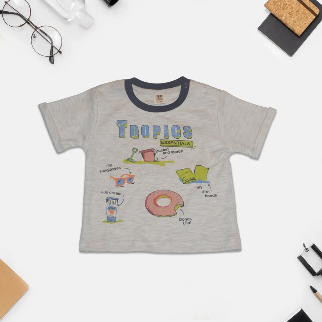 Kids Grey and Blue Printed T-Shirt and Shorts Set