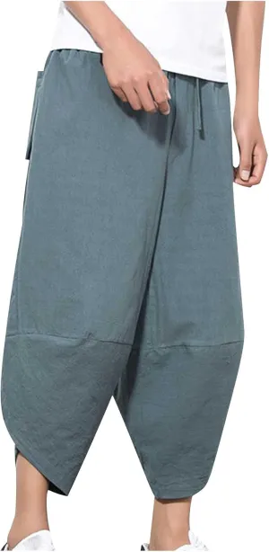 Linen Pants for Mens Summer Fall Loose Fit Track Athletic Harem Flare Wide Leg Sweat Pants Mens 2025