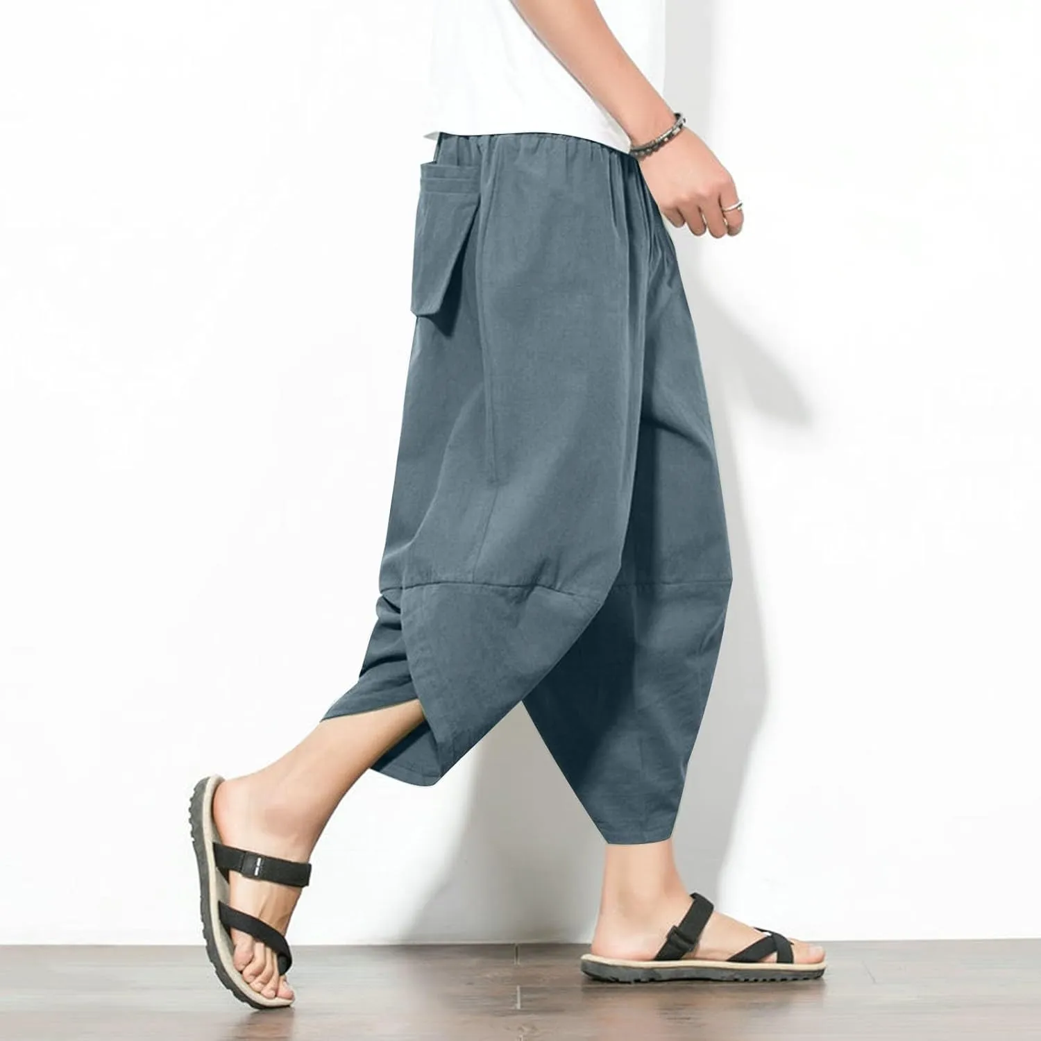 Linen Pants for Mens Summer Fall Loose Fit Track Athletic Harem Flare Wide Leg Sweat Pants Mens 2025