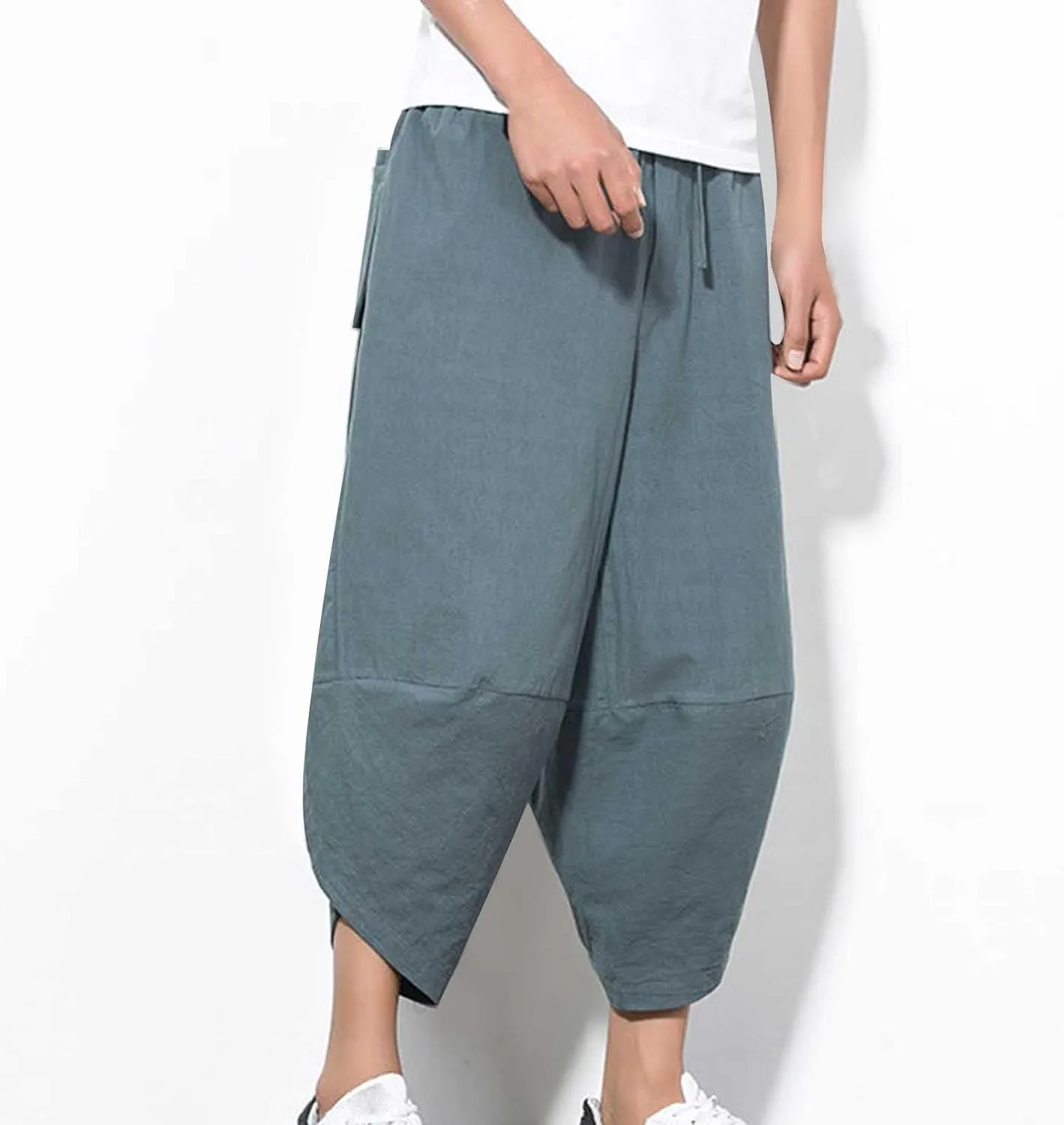Linen Pants for Mens Summer Fall Loose Fit Track Athletic Harem Flare Wide Leg Sweat Pants Mens 2025