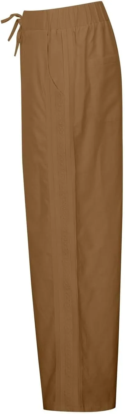 Linen Wide Leg Pants for Women Drawstring High Waisted Palazzo Trousers Loose Casual Summer Cropped Pants with Pockets