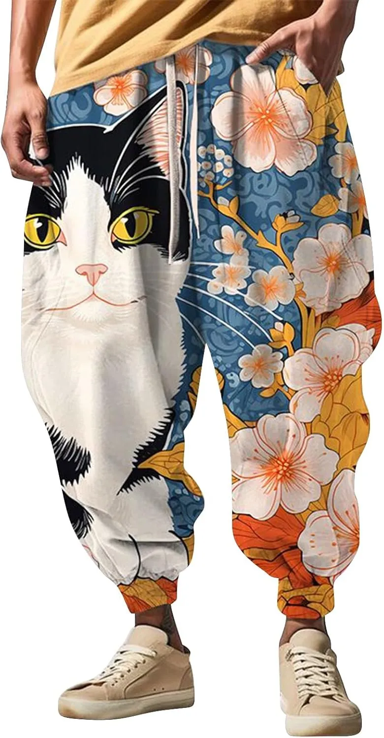 Mens Casual Harem Pants Men's Autumn Fun Print Fashion Street Feel Casual Sweatpants Hiking Outdoor Twill Track