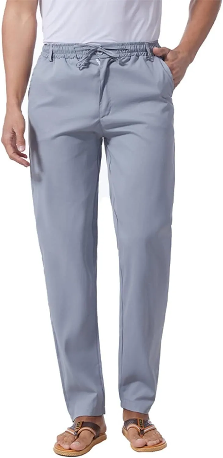 Men's Casual Linen Pants Cotton Drawstring Chino Hiking Pants Summer Yoga Beach Pants Lightweight Trousers for Men