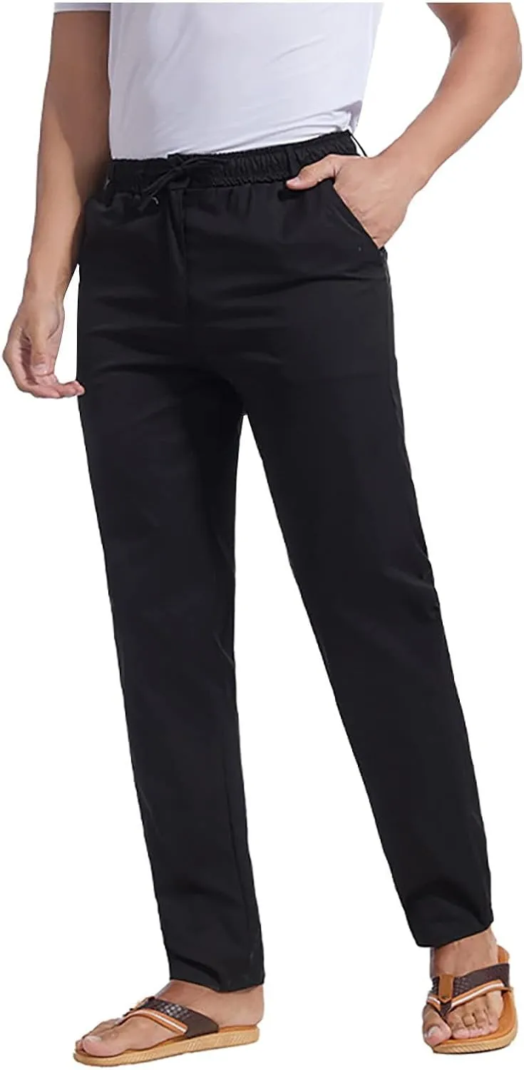 Men's Casual Linen Pants Cotton Drawstring Chino Hiking Pants Summer Yoga Beach Pants Lightweight Trousers for Men