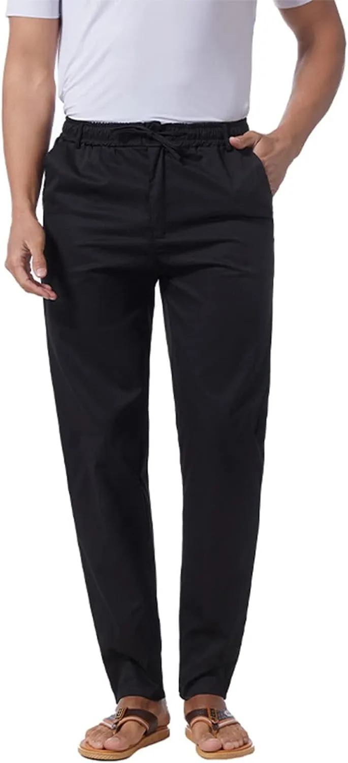 Men's Casual Linen Pants Cotton Drawstring Chino Hiking Pants Summer Yoga Beach Pants Lightweight Trousers for Men