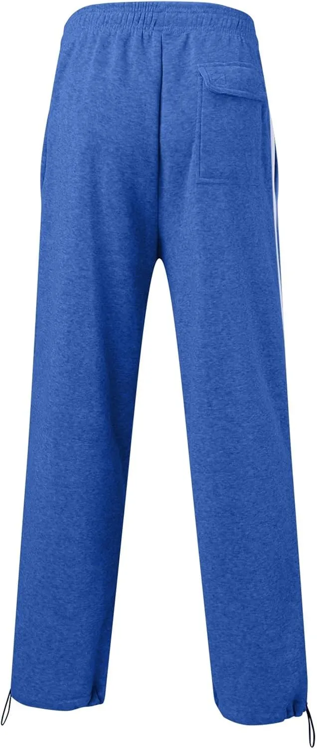 Mens Sweatpants Joggers, Fleece Baggy Sweatpants, Straight Leg Elastic Waist Cargo Pants, Casual Drawstring Sweatpants