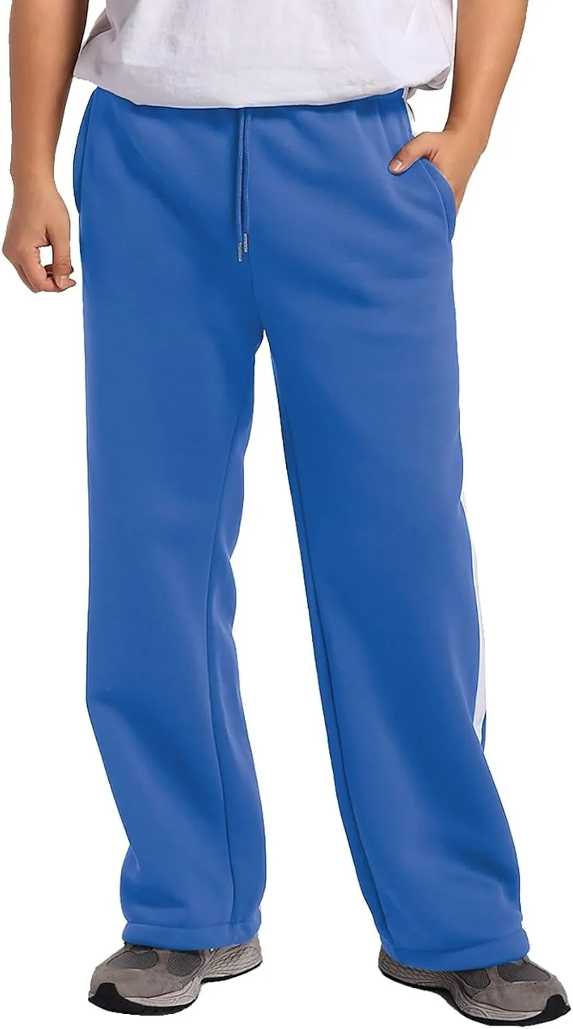 Mens Sweatpants Joggers, Fleece Baggy Sweatpants, Straight Leg Elastic Waist Cargo Pants, Casual Drawstring Sweatpants