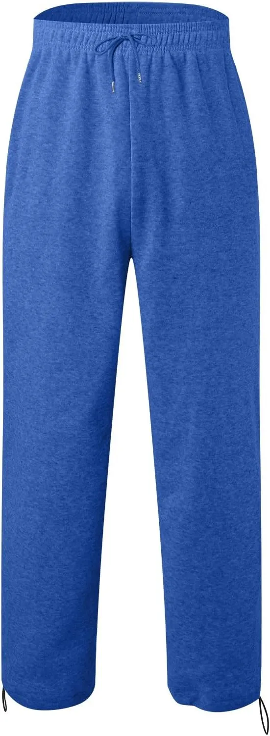 Mens Sweatpants Joggers, Fleece Baggy Sweatpants, Straight Leg Elastic Waist Cargo Pants, Casual Drawstring Sweatpants