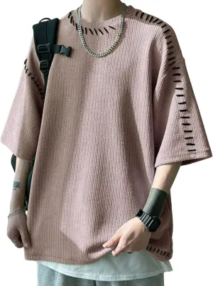 OYOANGLE Men's Half Sleeve Drop Shoulder Crew Neck Oversized Streetwear T Shirt Tee Tops