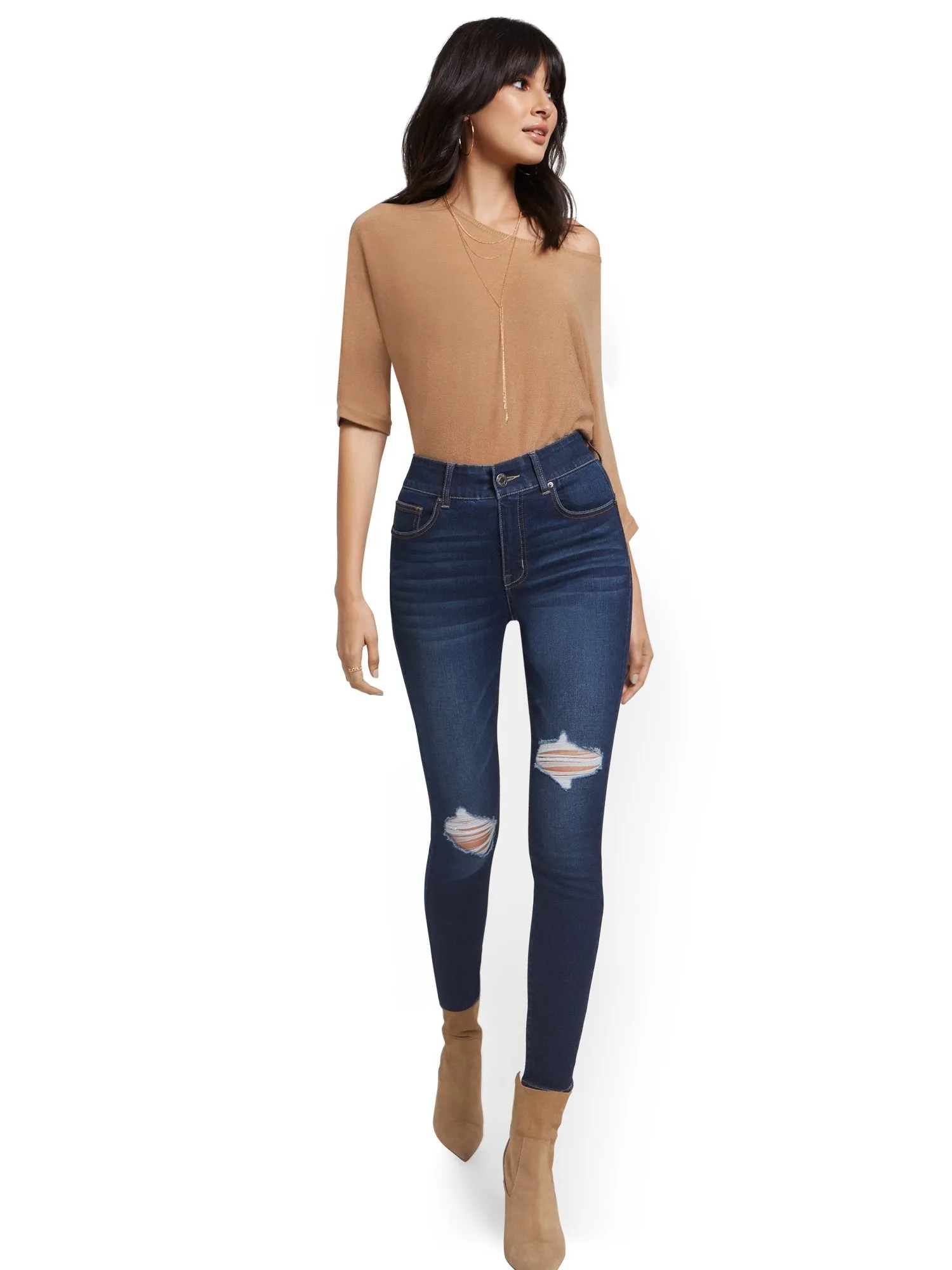 Petite Mya Curvy High-Waisted Sculpting No Gap Super-Skinny Ankle Jeans