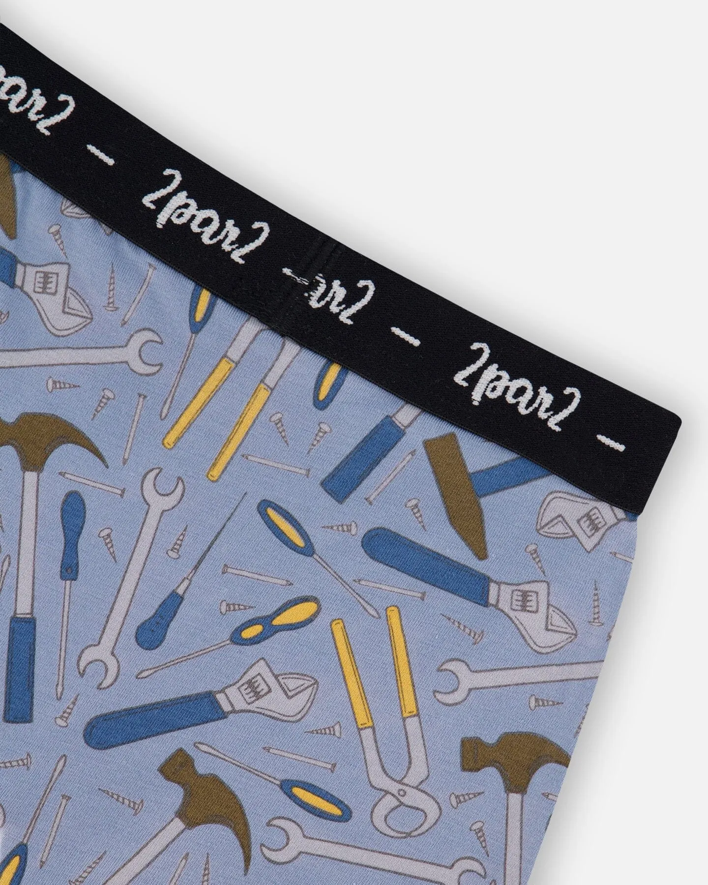 Printed Organic Cotton Boxer Shorts Tools On Bluish Gray Background