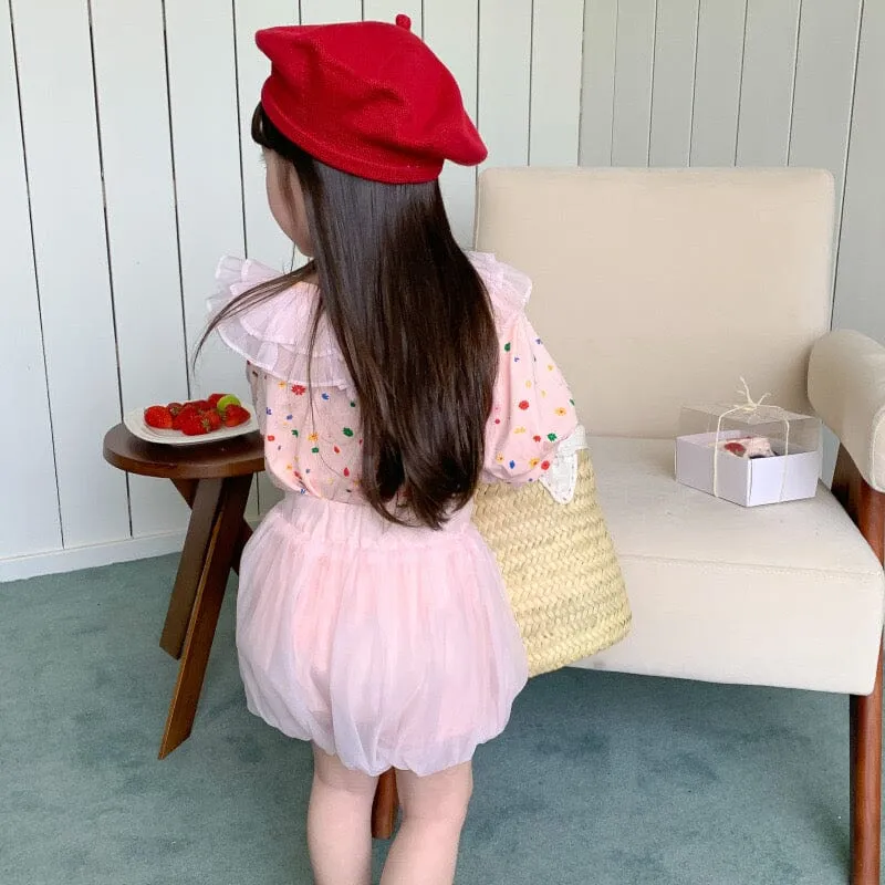 Ruffle Floral Tulle Shorts Two-Piece Set