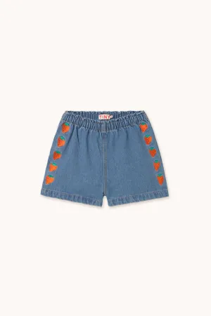 Strawberries Woven Short in Light Blue Denim