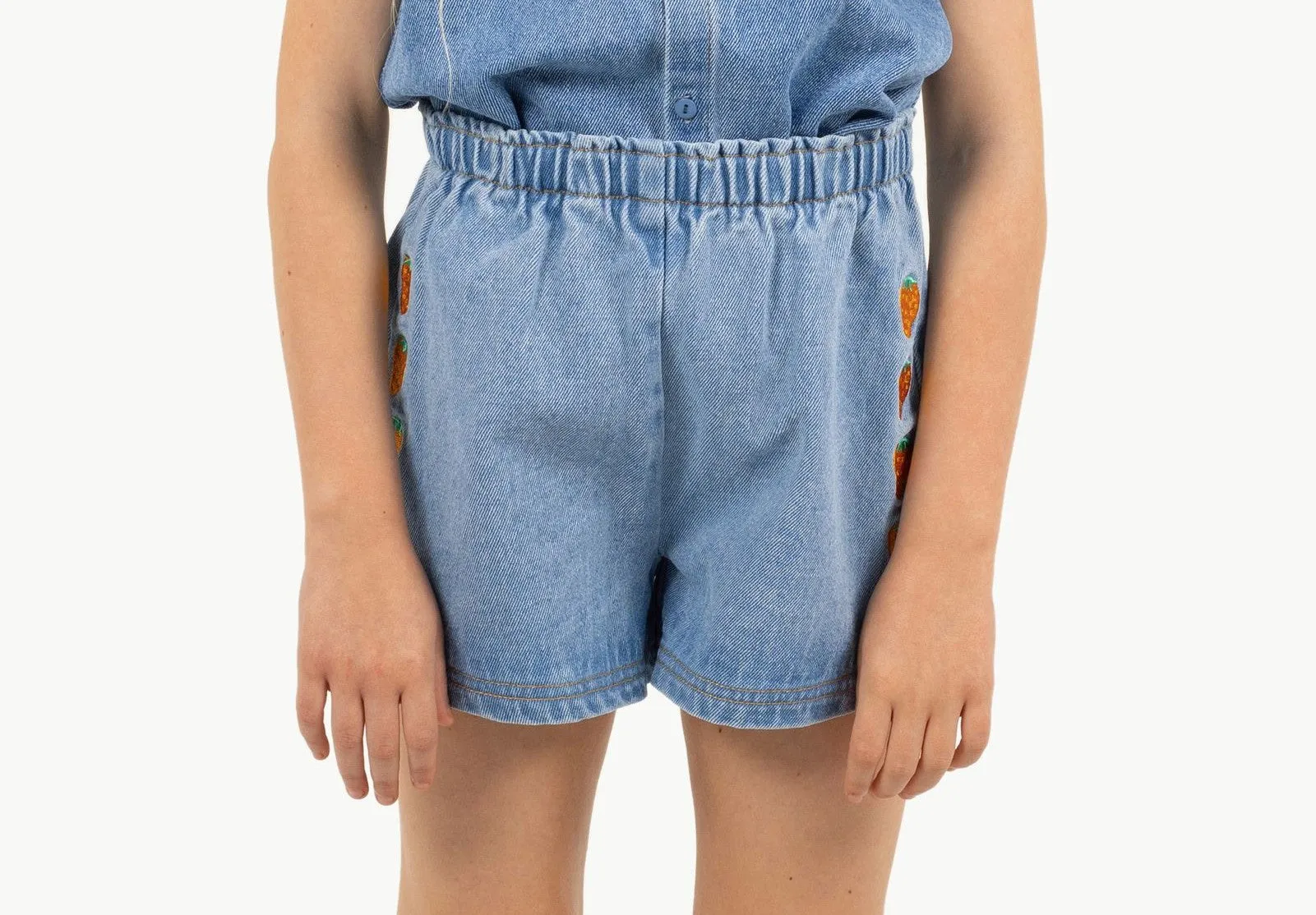Strawberries Woven Short in Light Blue Denim