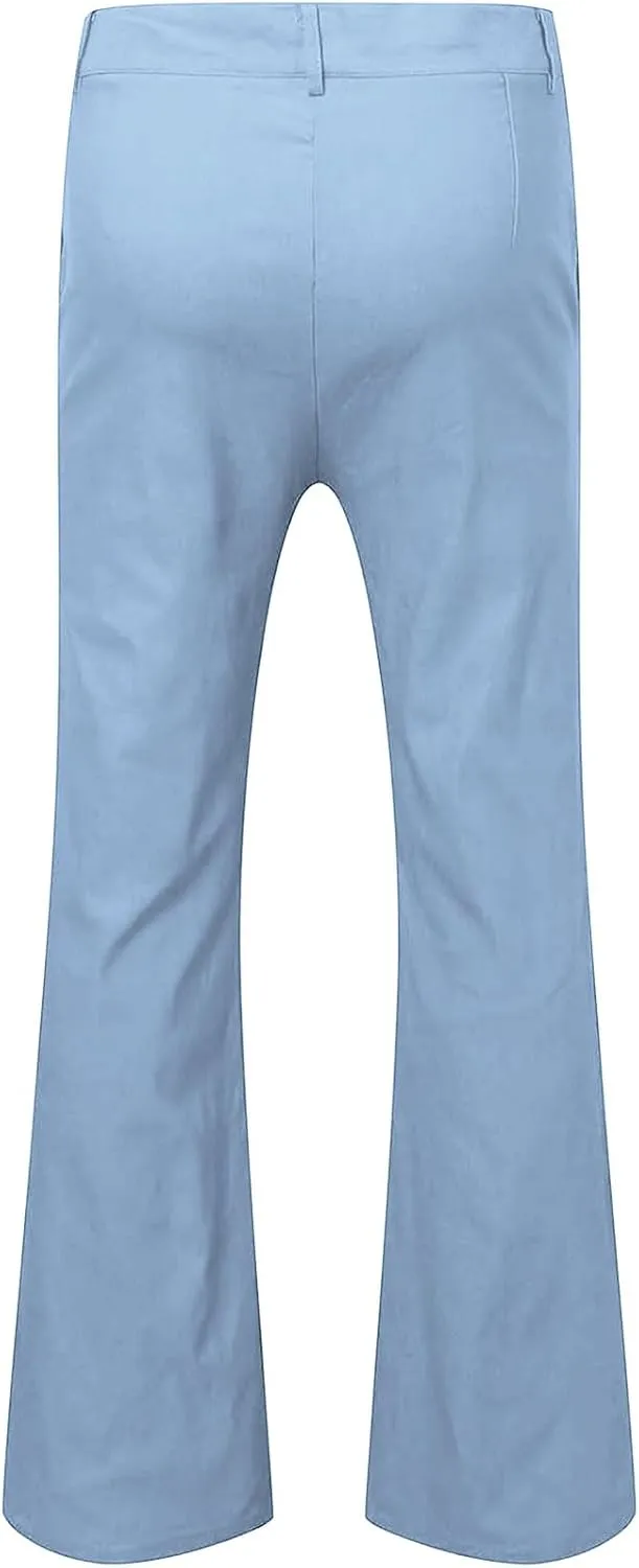 Thatrich Suit Pant Men Slim Fit Wide Leg Harem Pant Business Work Casual Trousers Retro Flared Formal Pant Comfy Lightweight