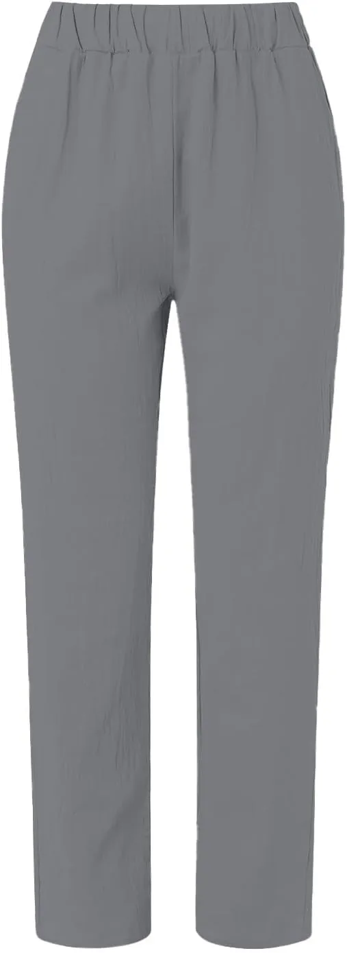 Womens Pants, Linen Print Straight Leg Peasant Pants Casual Cotton High Waist