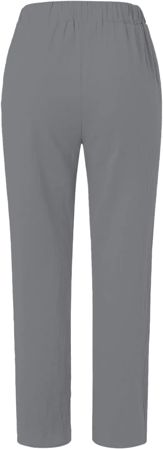 Womens Pants, Linen Print Straight Leg Peasant Pants Casual Cotton High Waist